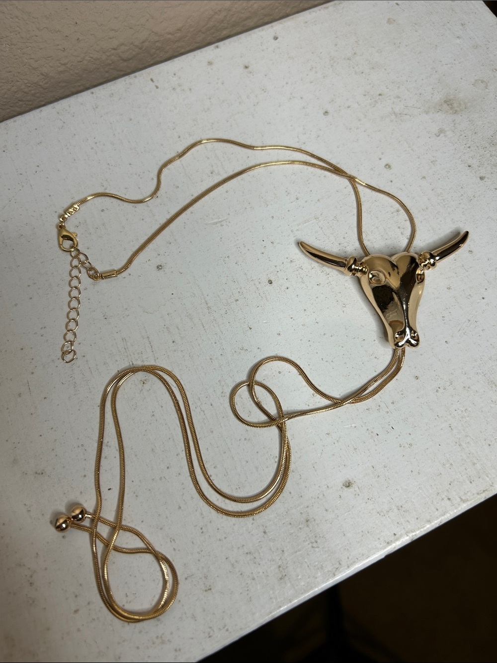 WESTERN Style Gold Bull Skull Lariat Pendant Necklace Bolo - Picture 5 of 5